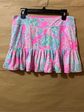 Lilly Pulitzer Luxletic Taye Skort Prosecco Pink Seaing Things Mini Skirt Size L